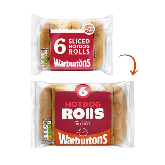 Warburtons sliced hot dog rolls 6 pack (British brand)