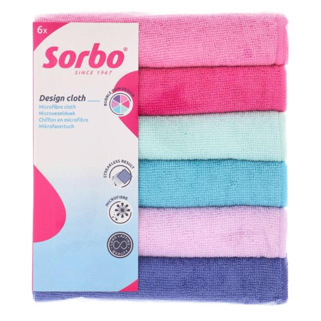 Sorbo microfibre cleaning cloths bubble gum color 40x40cm 6 piece set (British brand)