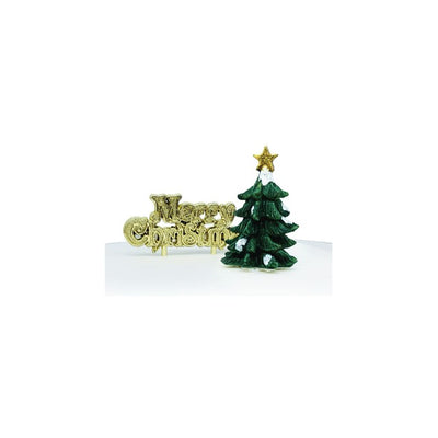 M&S Anniversary House Merry Christmas Green Tree Resin Cake Topper with Motto- Buy online at McGrocer
