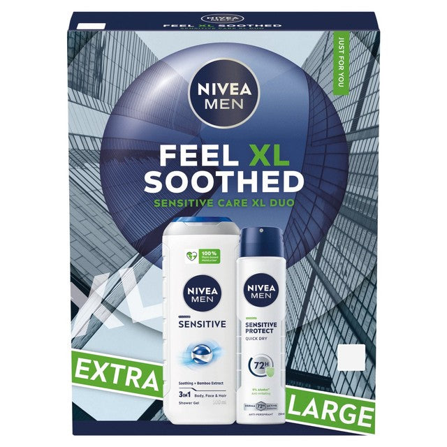 NIVEA MEN Feel Soothed XL gift pack with shower gel and deodorant, imported from the UK