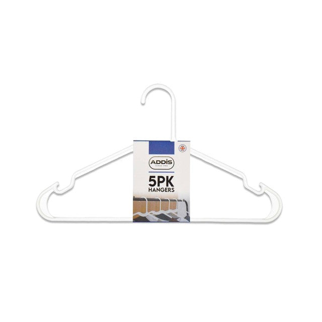 Addis solid plastic clothes hangers white pack of 5 - British product