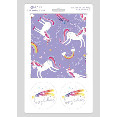 Abacus Einhorn Geschenkpapier Bögen mit Anhängern, 2 Stück