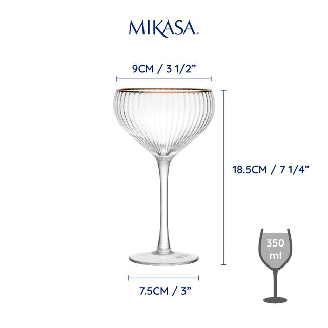 Mikasa Sorrento champagne coupe glasses 350ml, imported from the UK
