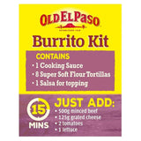 Old El Paso Mexican beans & beef chili mild burrito kit 620g, imported from the UK