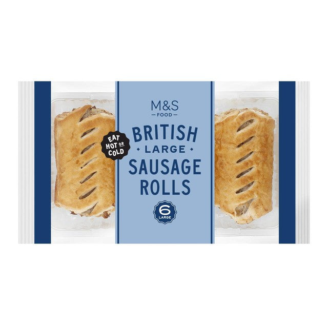 M&S large pork sausage rolls 6 pack 360g, imported from the UK