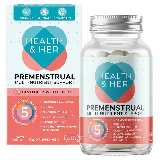 Health & Her premenstrual support capsules 60 count, UK version