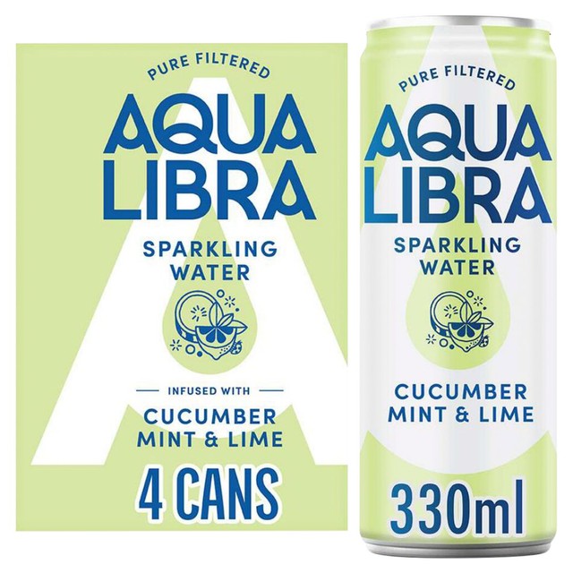 Aqua Libra cucumber mint lime sparkling water 4x330ml cans - British product