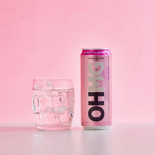 OHMG Raspberry Sparkling Magnesium Water 4 x 330ml, imported from the UK