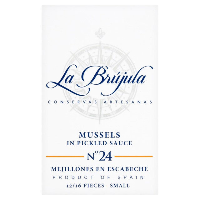 La Brujula mussels in pickled sauce 12/16 pieces small, imported from the UK