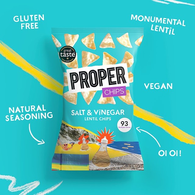 Properchips Lentil Chips Salt & Vinegar 20g, imported from the UK
