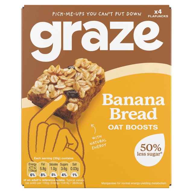 Graze Banana Bread Oat Boosts flapjack bars 4 x 30g, UK version