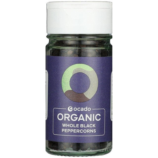 Ocado whole black peppercorns 40g, imported from the UK