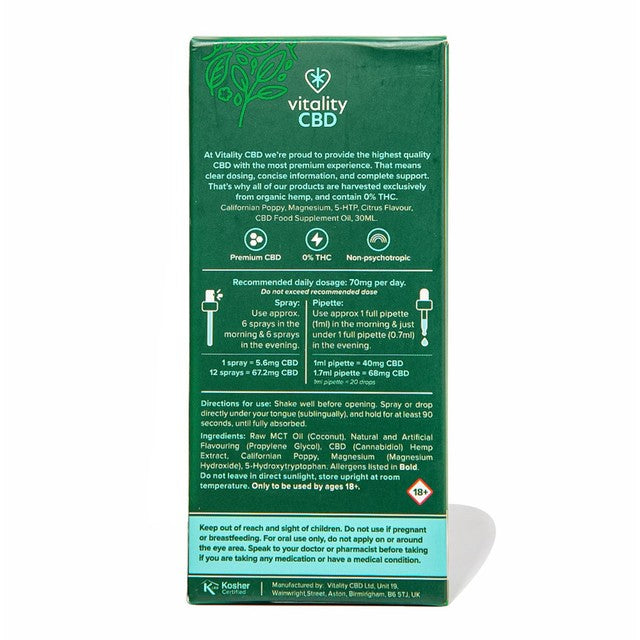 Vitality CBD Calm Support Oil citrus flavour 30ml (British brand)