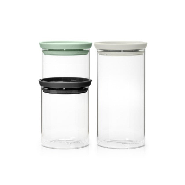 Brabantia glass jars in dark grey, light grey, jade green - British product