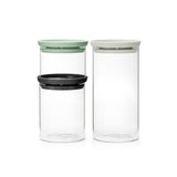 Brabantia glass jars in dark grey, light grey, jade green - British product
