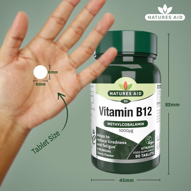 Natures Aid Vitamin B12 tablets 1000ug 90 count, imported from the UK