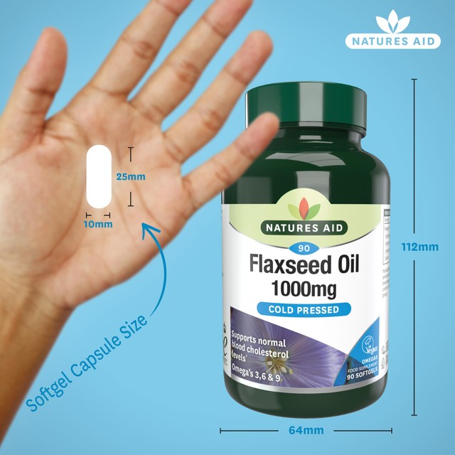 Natures Aid Vegetarian Flaxseed Oil 1000mg capsules, imported from the UK