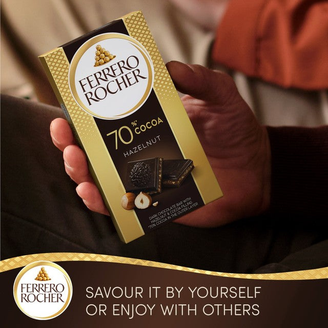 Ferrero Rocher 70% dark chocolate bar with hazelnuts 90g - British product