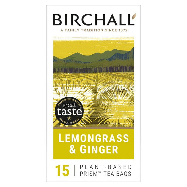 Birchall Lemongrass & Ginger herbal tea 15 Prism tea bags - British product