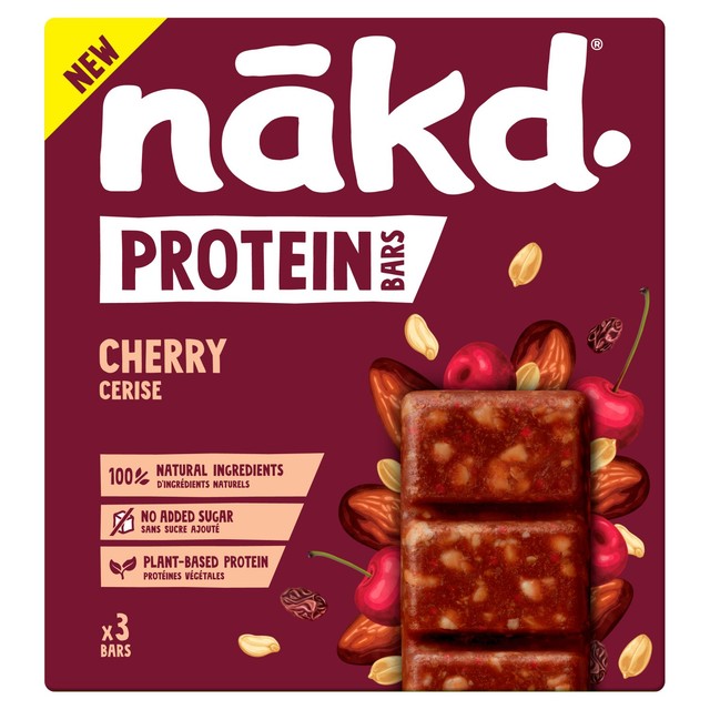 Nakd Protein Cherry multipack bars, imported from the UK