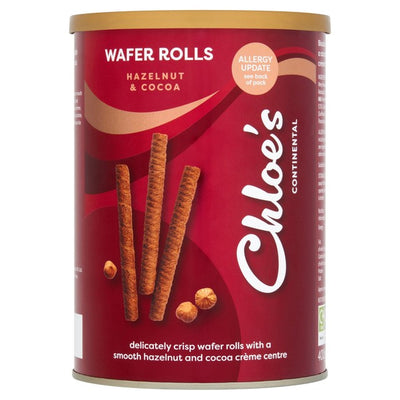 M&S Chloe's Hazelnut & Cocoa Wafer Rolls Luxury Chocolate Biscuits 400g- Buy online at McGrocer