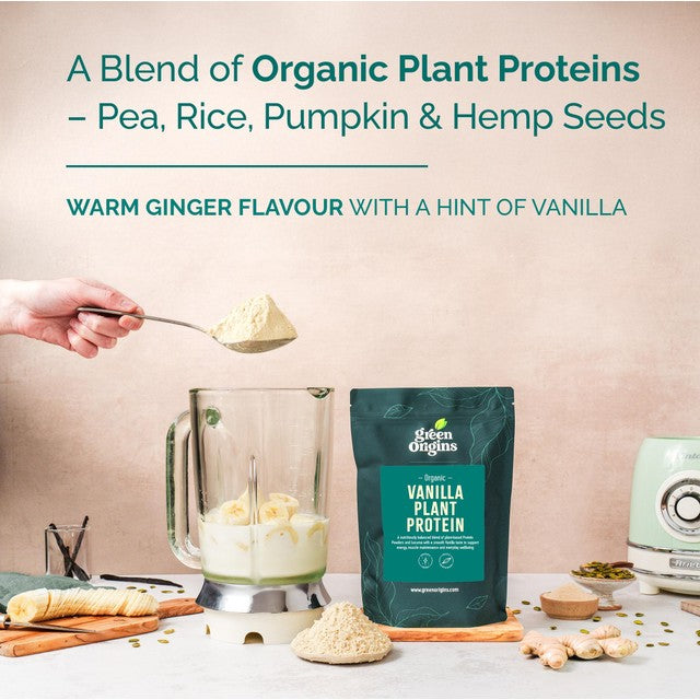 Green Origins vanilla plant protein powder 300g, UK version