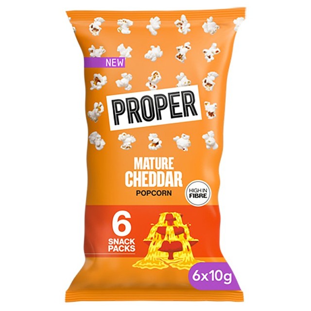 Propercorn mature cheddar popcorn 6x10g multipack, imported from the UK