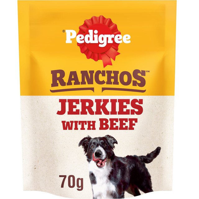 Pedigree Ranchos beef jerkies dog treats 70g, imported from the UK