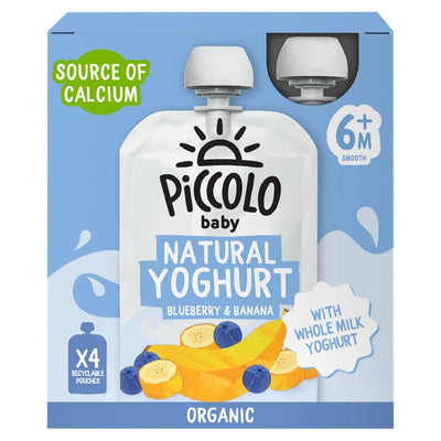 Piccolo Organic Blueberry & Banana Yogurt Baby Food Pouches 4x100g