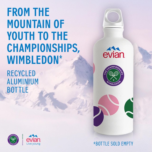 Evian Wimbledon refillable water bottle 600ml - British product
