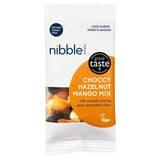 Nibble Simply Choccy Hazelnut Mango trail mix 32g, imported from the UK