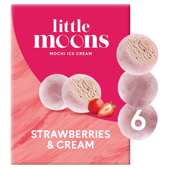 Little Moons Mochi Ice Cream Strawberries and Cream 6x32g, UK version