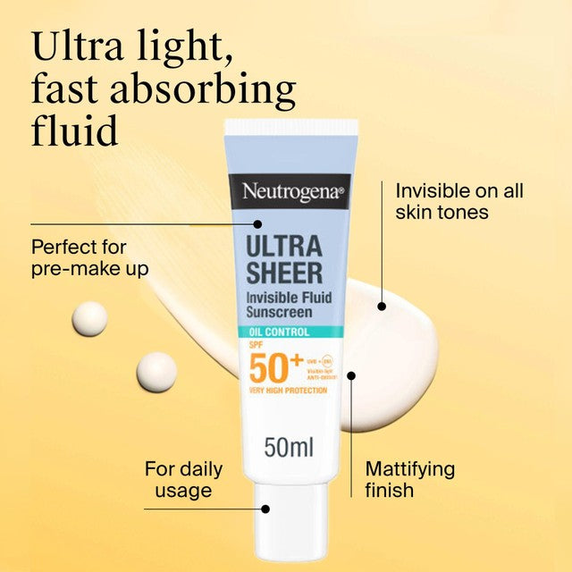 Neutrogena Ultra Sheer face sunscreen SPF50, imported from the UK