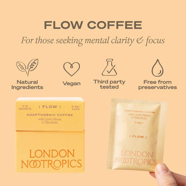 London Nootropics Flow Adaptogenic Coffee 12 sachets - British product