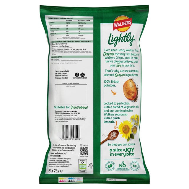 Walkers Lightly Salt & Vinegar potato crisps multipack (British brand)