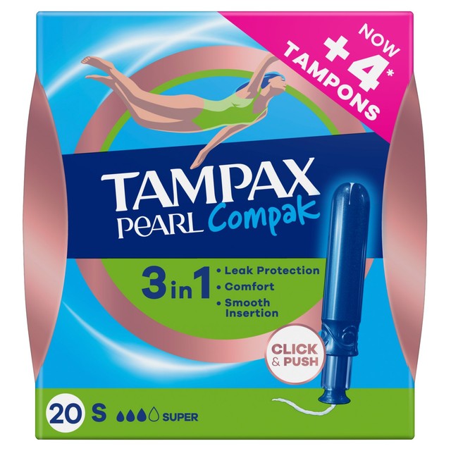 Tampax Compak Pearl Super tampons 20 count, UK version