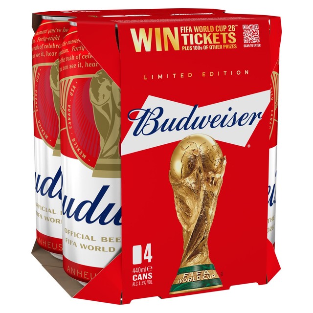 Budweiser lager beer cans 4 x 440ml - British product