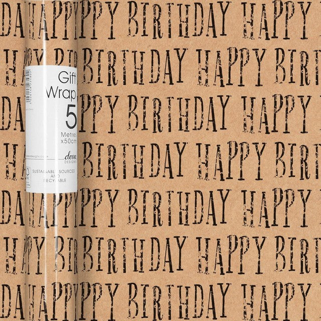 Deva Designs birthday wrapping paper roll 5m x 50cm - British product