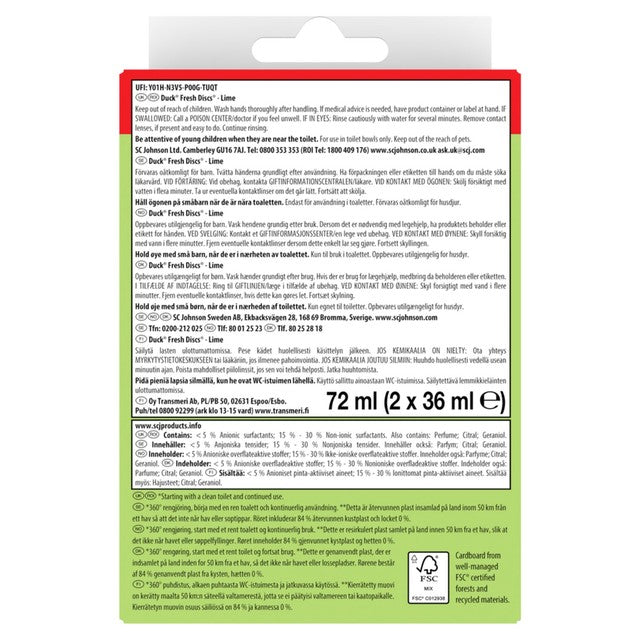 Toilet Duck Lime Fresh Discs 2x36ml - British product