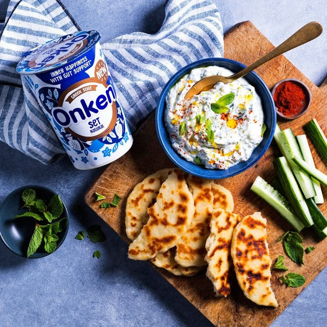 Onken Greek Style Natural Set Yogurt 450g, imported from the UK
