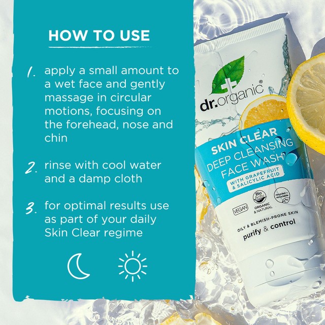 Dr Organic Skin Clear deep-cleansing face wash, UK version