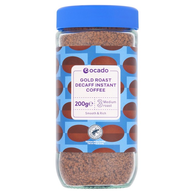 Ocado Gold Roast Decaff instant coffee 200g, imported from the UK