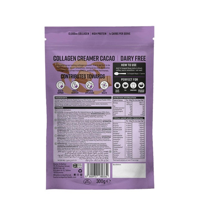 Hunter & Gather cacao collagen creamer powder 300g, UK version