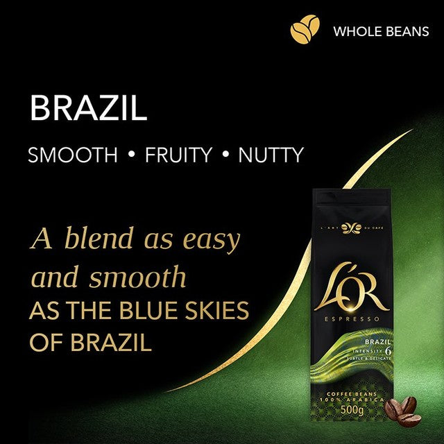 L'OR Brazil coffee beans intensity 6 500g, UK version