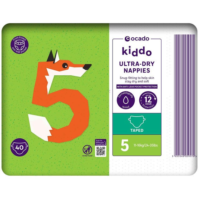 Ocado Kiddo Ultra-Dry nappies Size 5 (11-16kg), imported from the UK