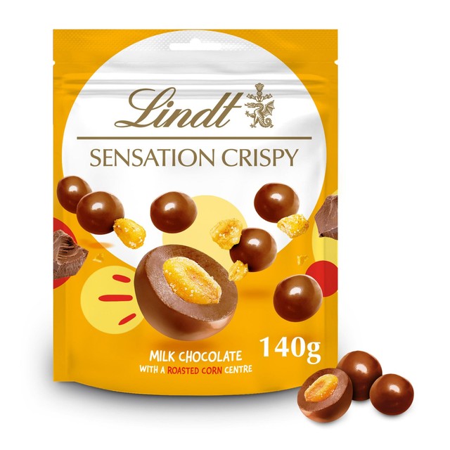 Lindt Sensations Crispy Corn chocolate pouch 140g, imported from the UK
