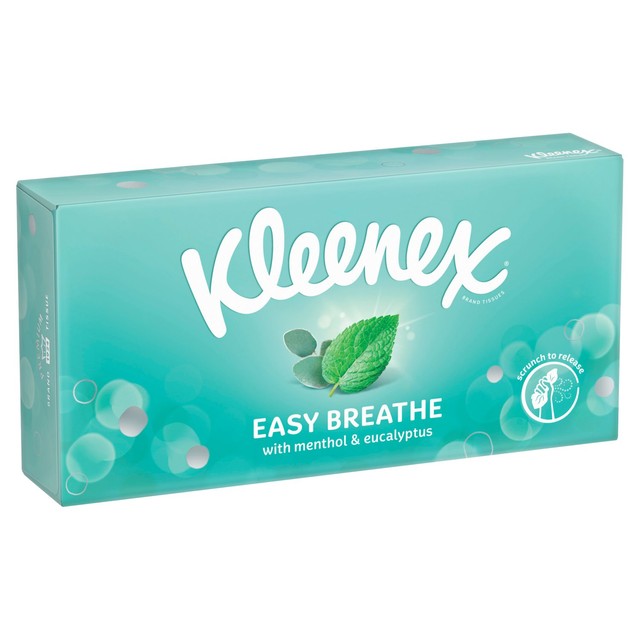 Kleenex Easy Breathe tissue box with natural eucalyptus and menthol 56 tissues, UK version
