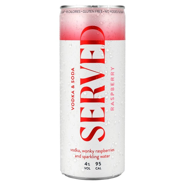 Served raspberry hard seltzer 250ml can (British brand)