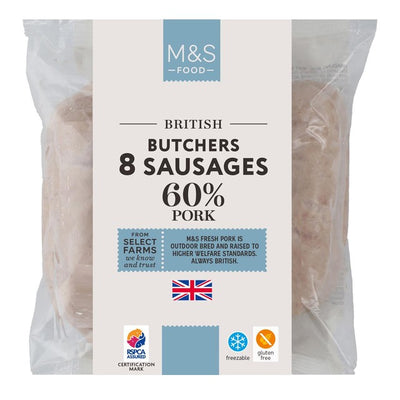 M&S M&S Butchers 8 Schweinefleisch Würstchen 454g - Jetzt online bei McGrocer kaufen