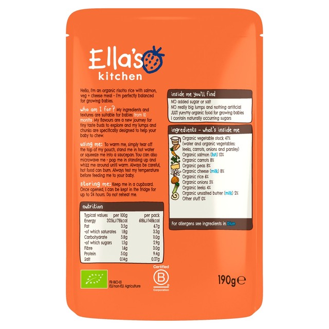 Ella's Kitchen salmon risotto baby food pouch 190g - British product